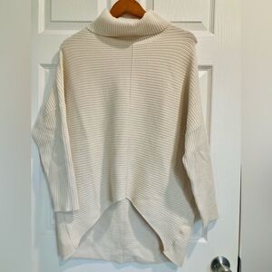 Cyrus Small Cream Ribbed Turtleneck Boxy Sweater Dolman Sleeve High Low